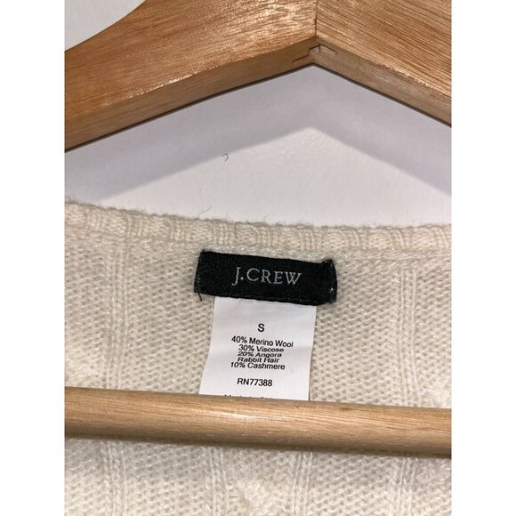 J.Crew Cream Cable Knit Merino Wool V-Neck Pullover Sweater Women's Size S - Picture 4 of 8